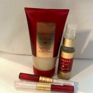 Bath & Body Works 4 pc LUMINOUS Exfoliating Glow Body ScrubRoller, Shimmer Mist